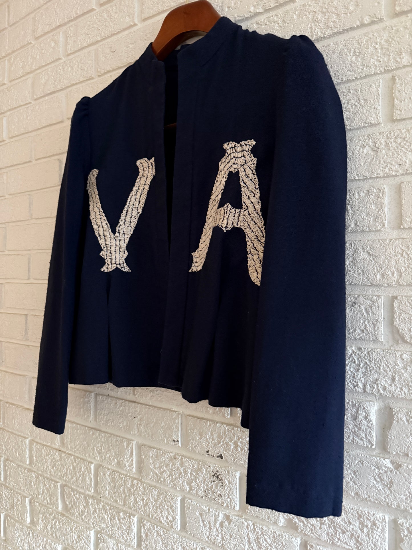 1960's Linen Jacket Remade with Hand-Embroidered "Virginia"