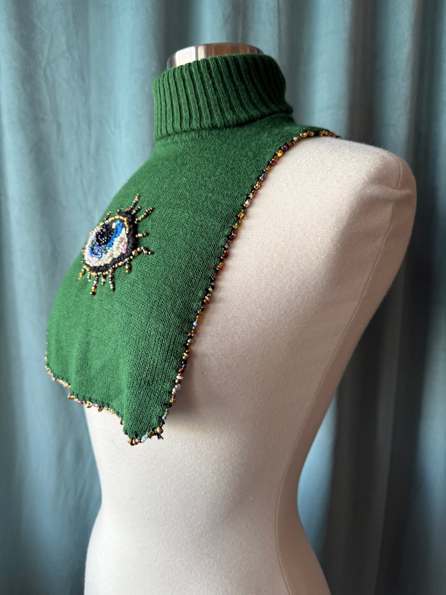1970's Knit Dickie Remade With Hand Beaded Eye