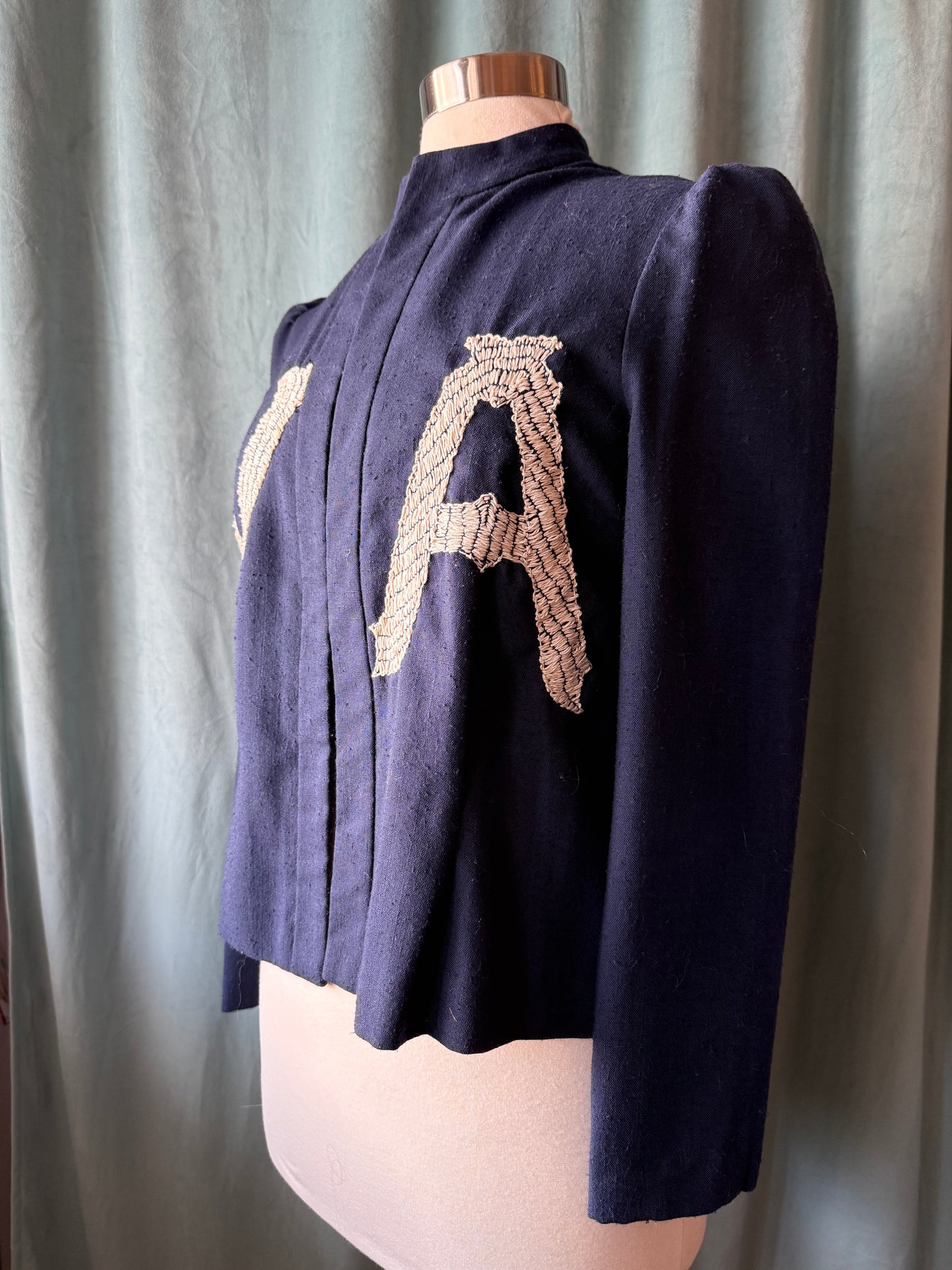 1960's Linen Jacket Remade with Hand-Embroidered "Virginia"