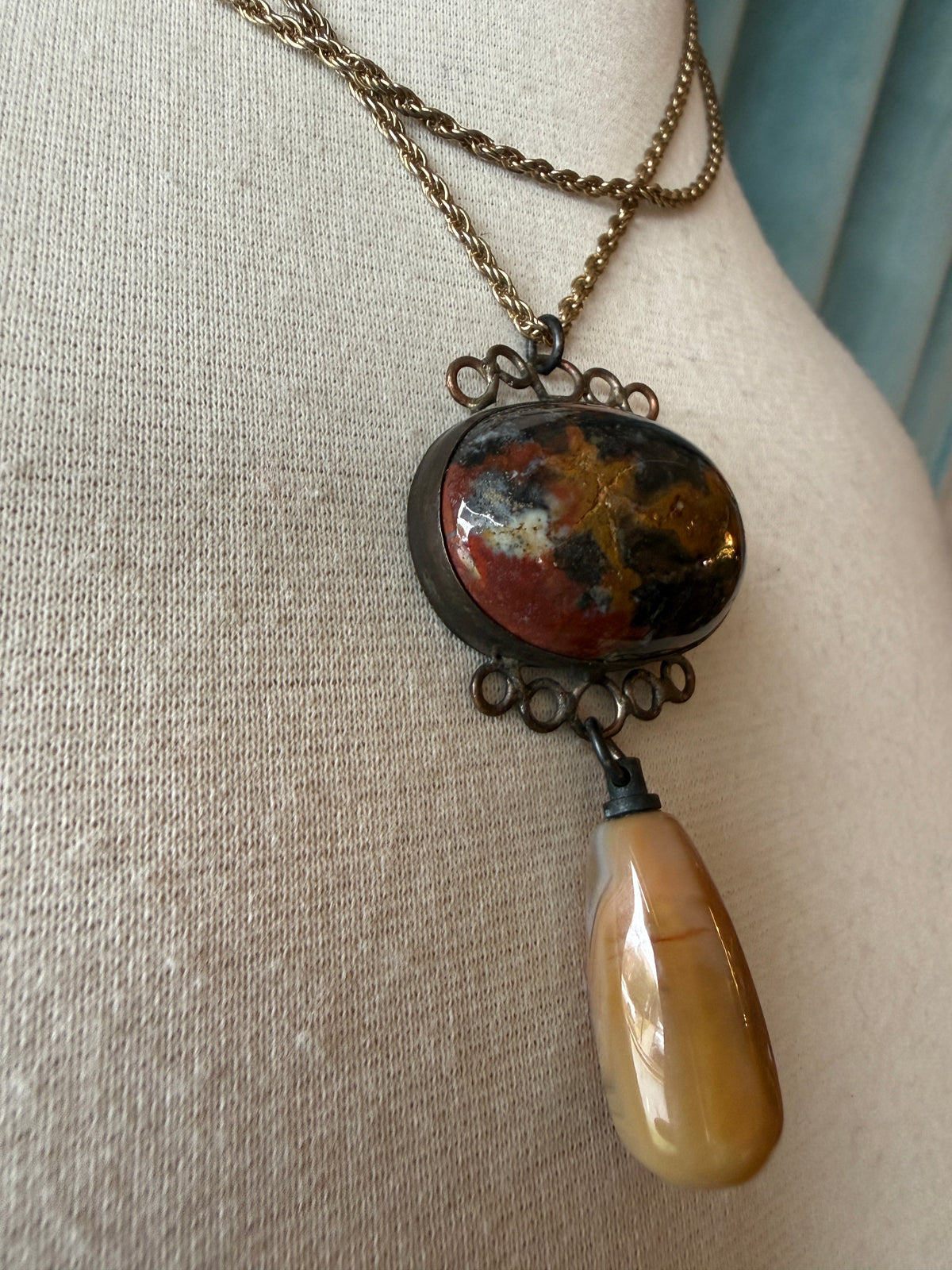 Double Stone Pendant Necklace