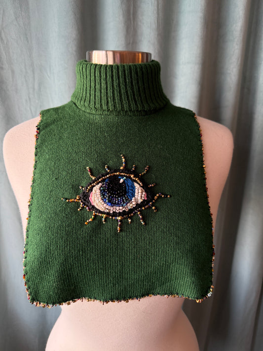 1970's Knit Dickie Remade With Hand Beaded Eye