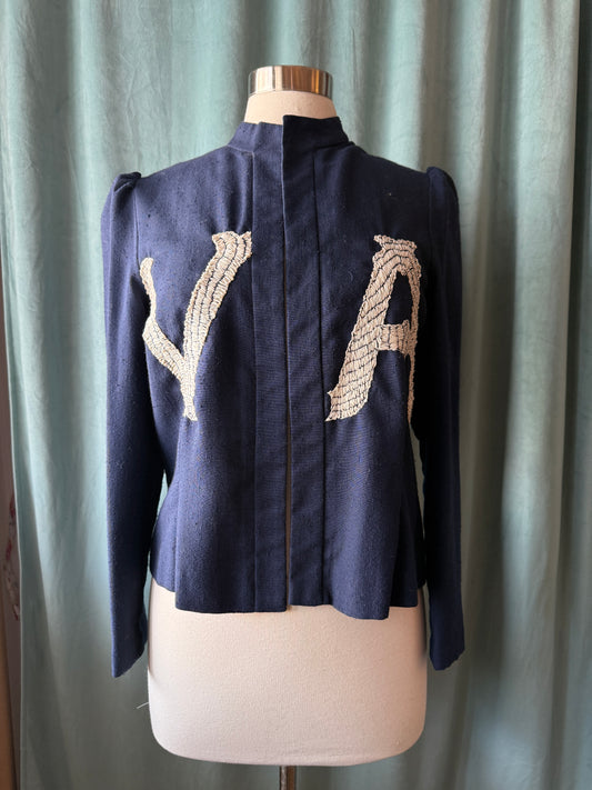 1960's Linen Jacket Remade with Hand-Embroidered "Virginia"
