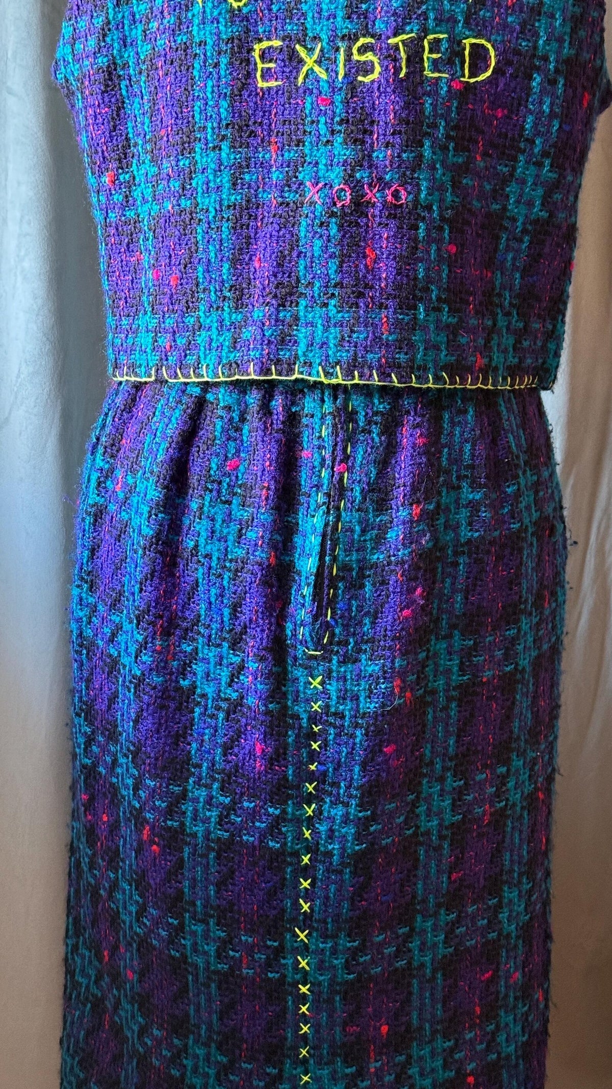 Vintage 1980s Upcycled Knit Vest with Neon Thread Detail – Size L – Unique Handmade Statement Piece