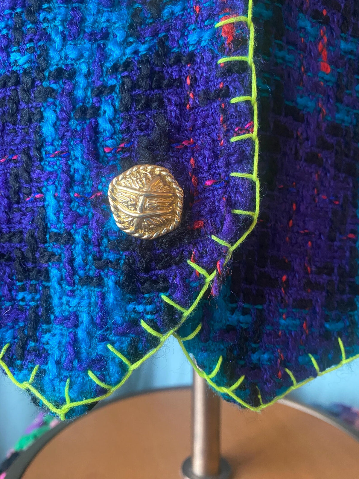Vintage 1980s Upcycled Knit Vest with Neon Thread Detail – Size L – Unique Handmade Statement Piece