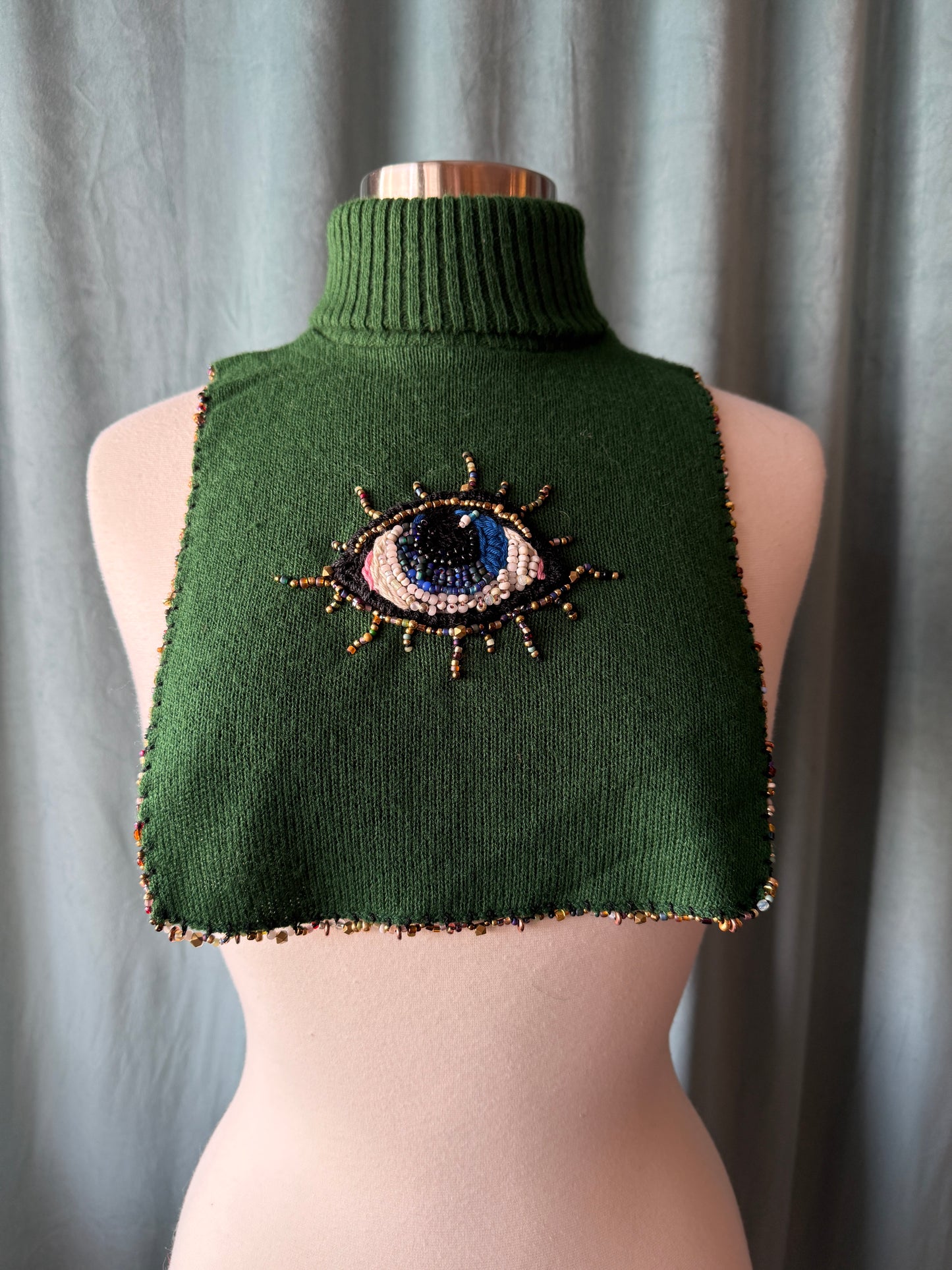 1970's Knit Dickie Remade With Hand Beaded Eye