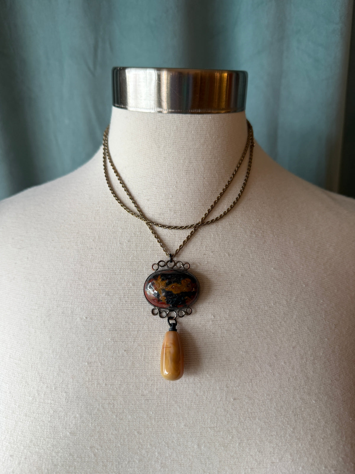 Double Stone Pendant Necklace