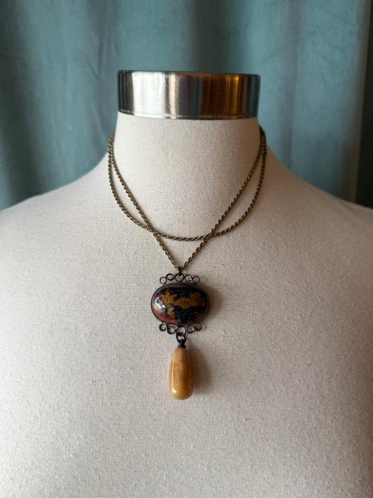 Double Stone Pendant Necklace