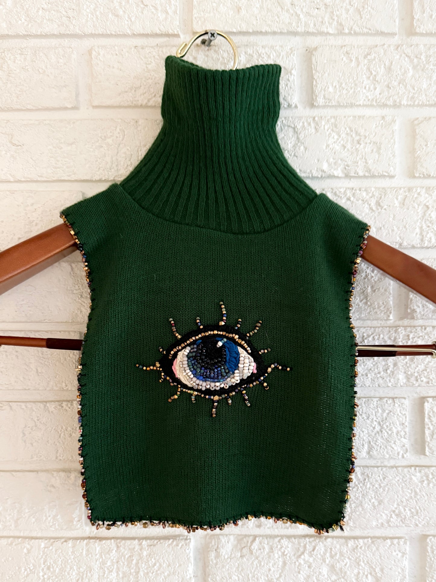 1970's Knit Dickie Remade With Hand Beaded Eye