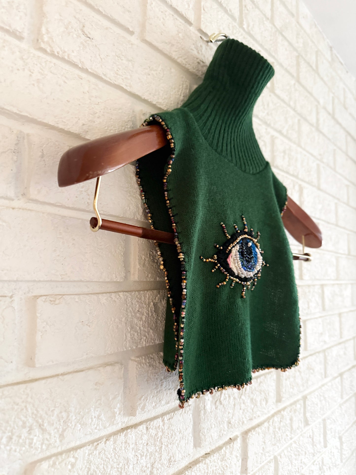 1970's Knit Dickie Remade With Hand Beaded Eye