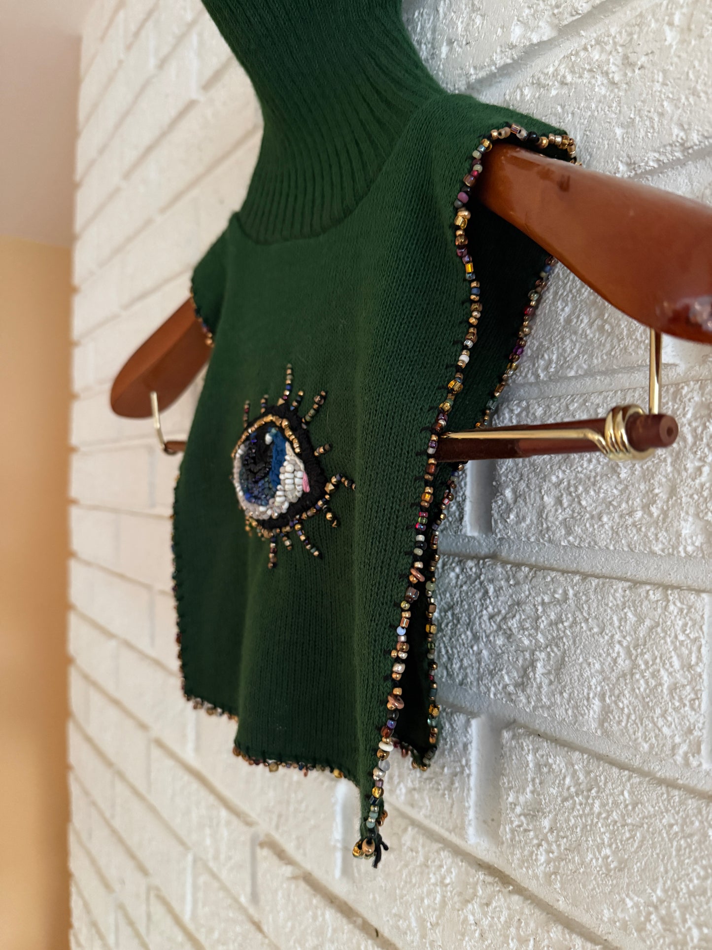 1970's Knit Dickie Remade With Hand Beaded Eye