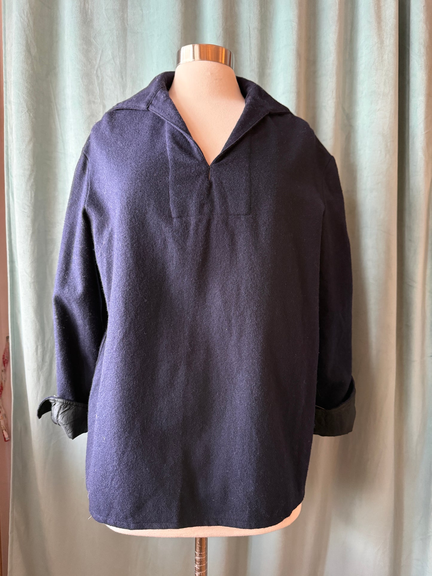 1950's Navy Wool Pullover with Hand-Embroidered Eye