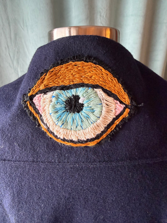 1950's Navy Wool Pullover with Hand-Embroidered Eye