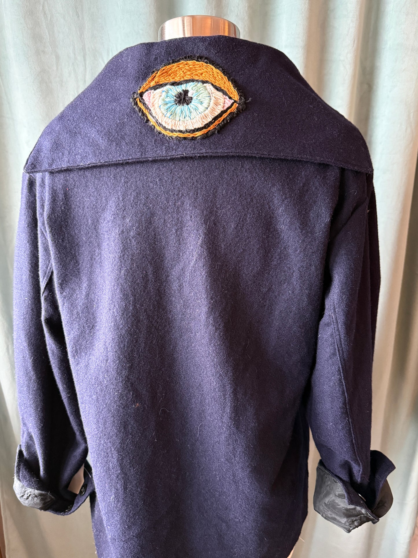 1950's Navy Wool Pullover with Hand-Embroidered Eye
