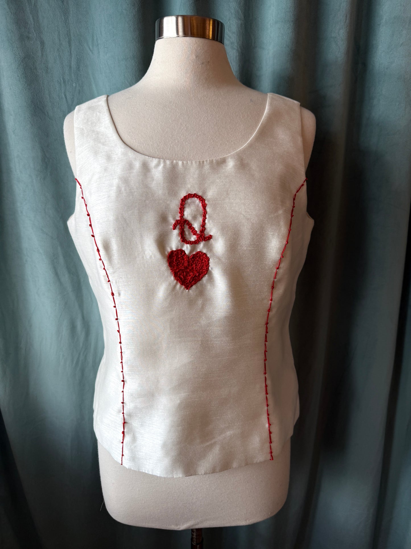 1980's Le Suit Cami Remade with Hand Embroidered Queen of Hearts