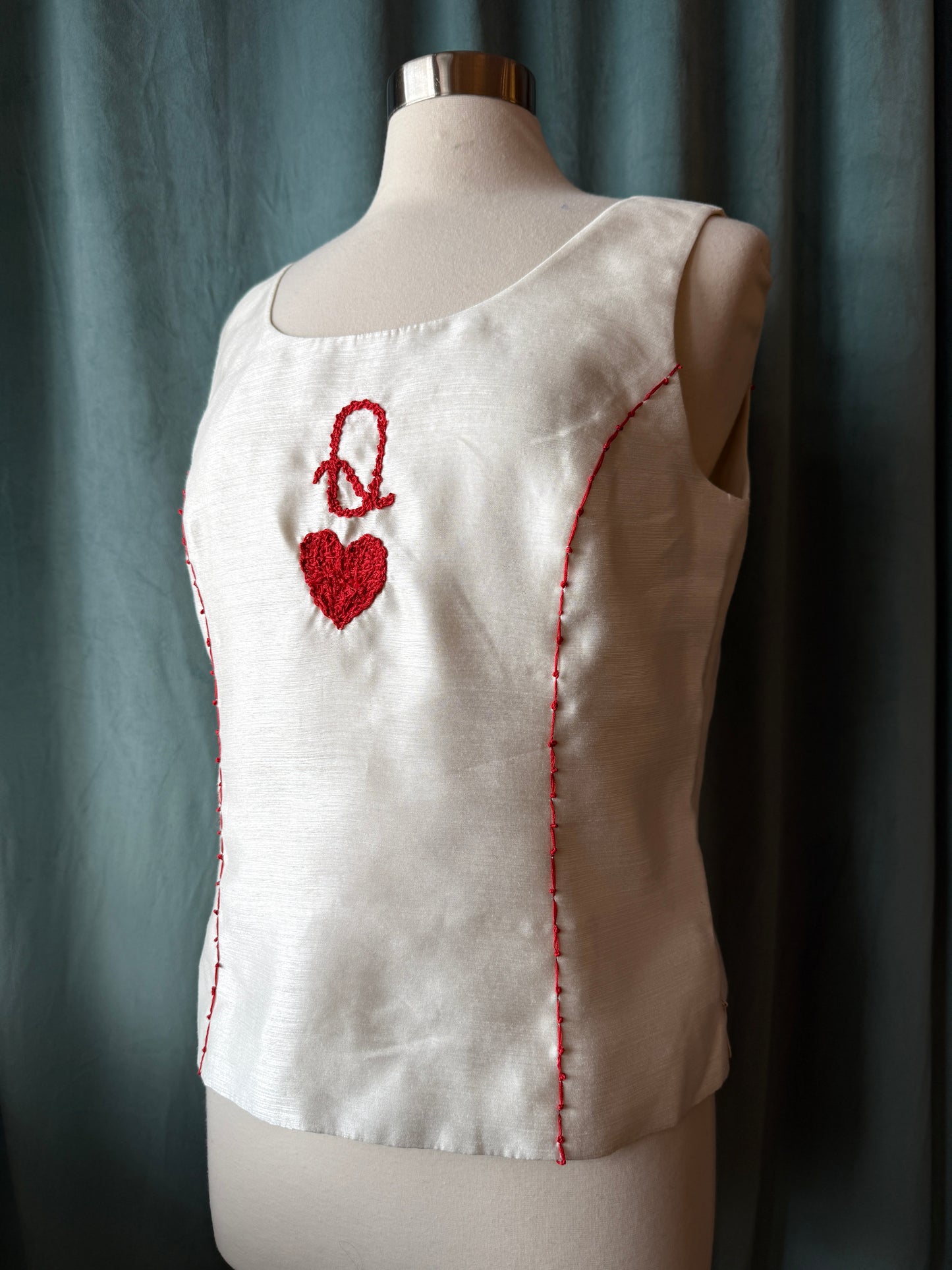 1980's Le Suit Cami Remade with Hand Embroidered Queen of Hearts
