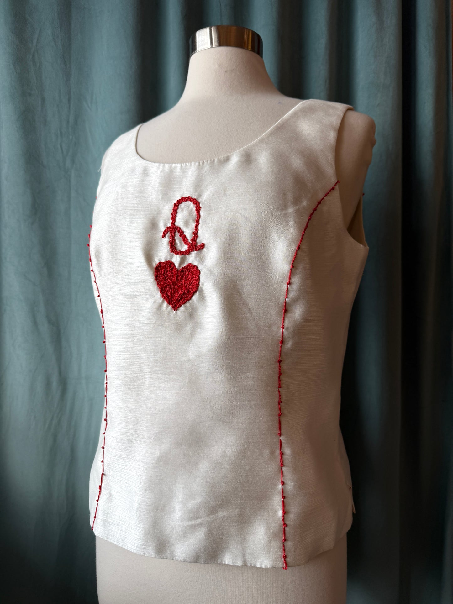 1980's Le Suit Cami Remade with Hand Embroidered Queen of Hearts