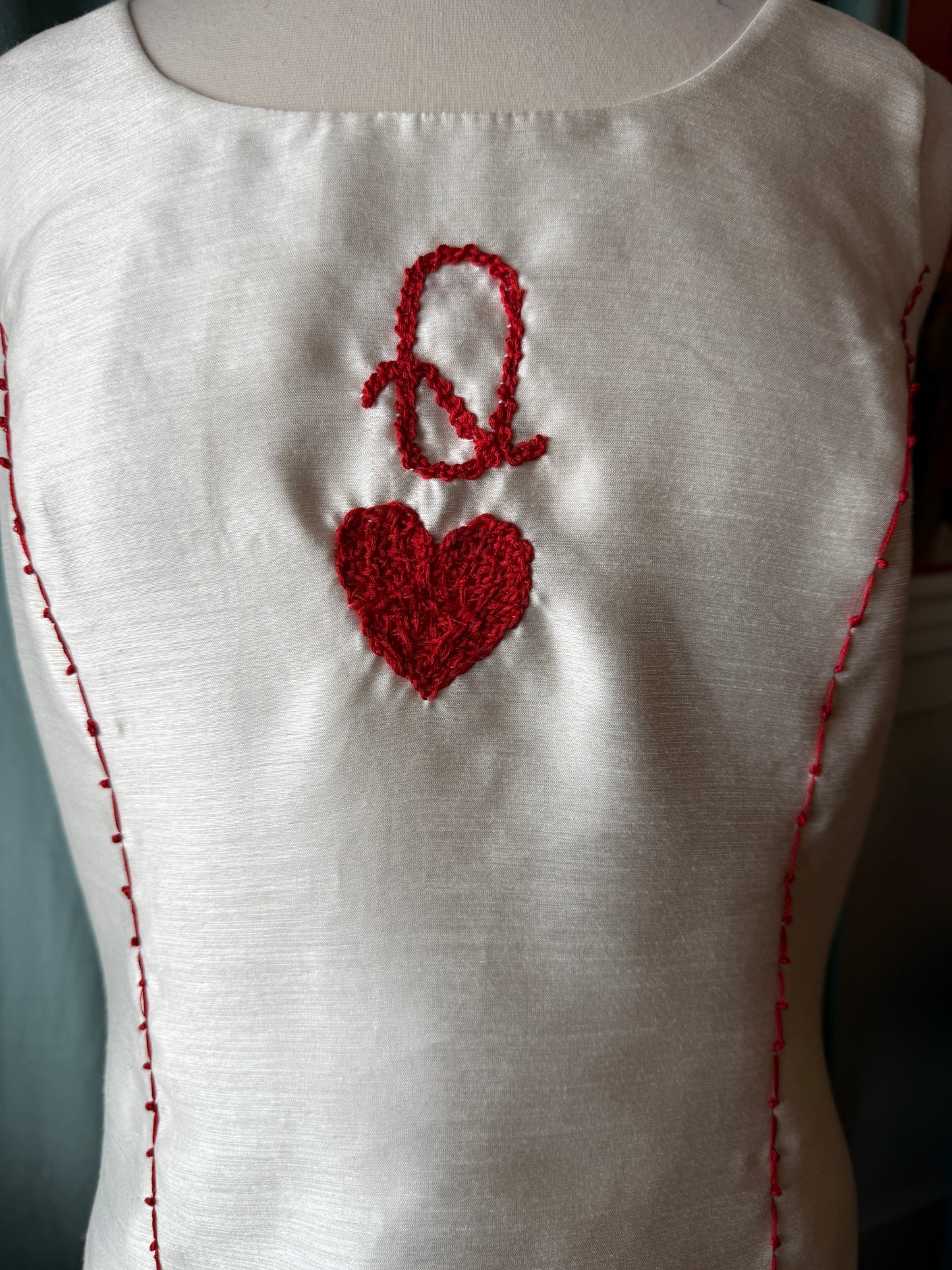 1980's Le Suit Cami Remade with Hand Embroidered Queen of Hearts