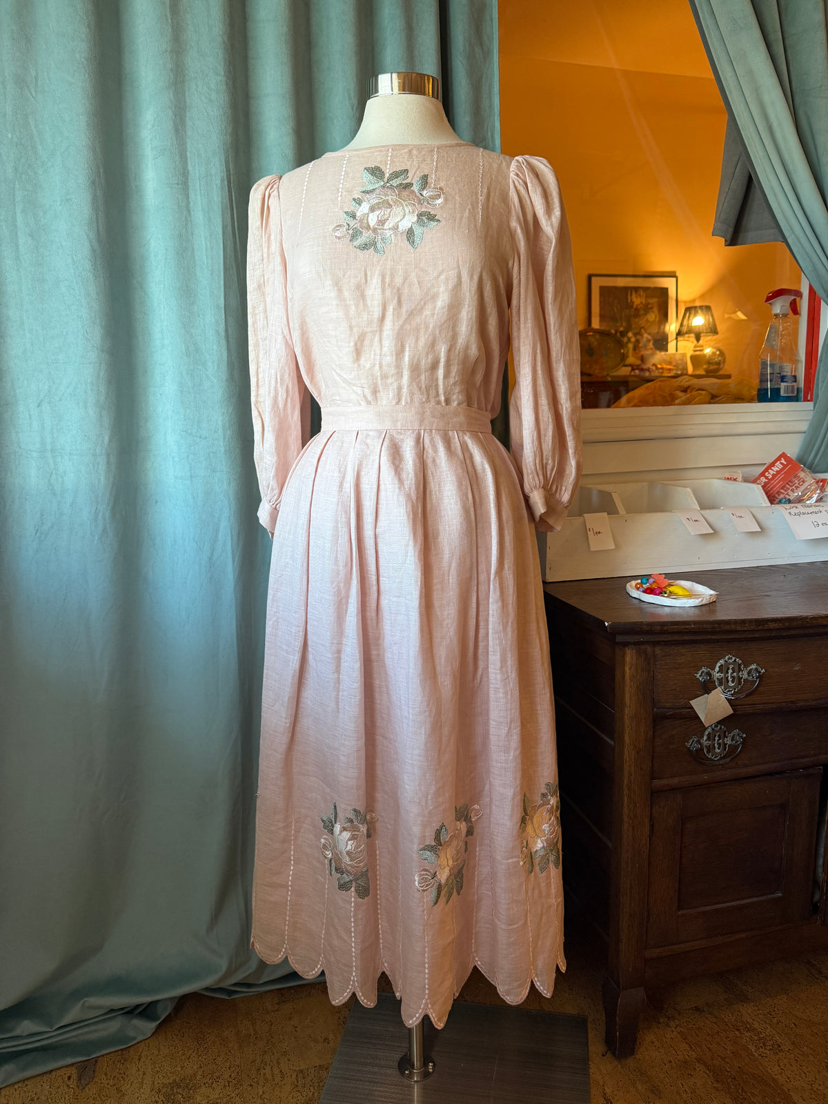1980's Rose Linen Twinset