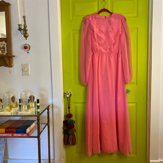 1960s Pink Chiffon Maxi Dress