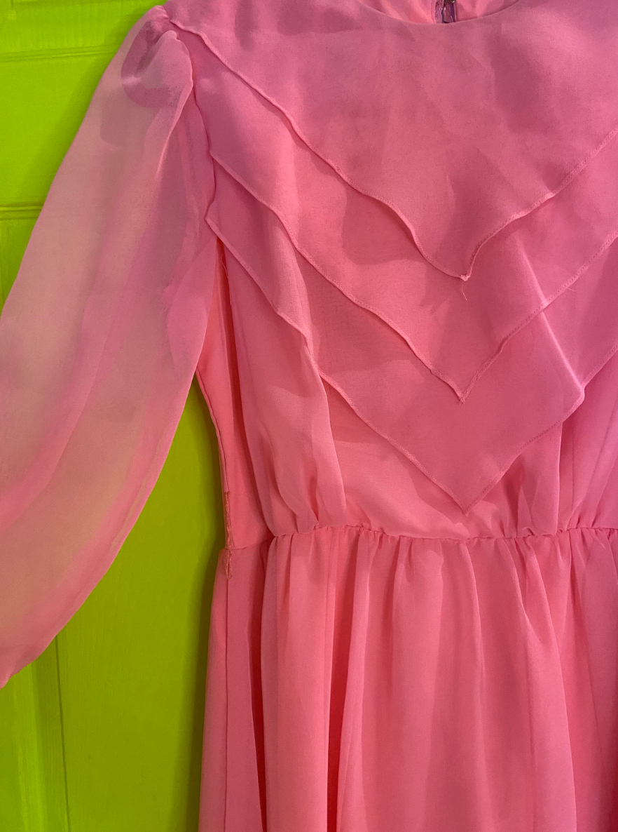 1960s Pink Chiffon Maxi Dress